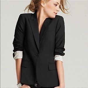 Theory Nana Tailor Black Wool Blazer with Striped Lining in the Sleeves Sz 2